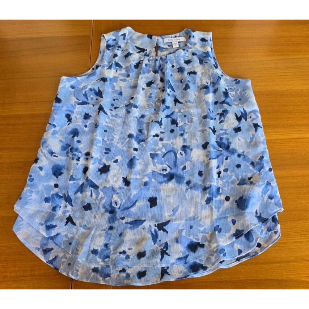 Cristina B Women's Blue Floral Sleeveless Top Size S